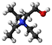 Ball-and-stick model of the triethylcholine cation