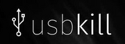 The words "USBkill" in exclusively lowercase letters, in white on a black background. To the left is the USB symbol.