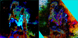 Pillars of creation picture data density difference detected with AVT comparing Webb to Hubble
