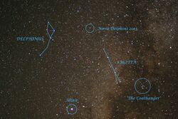 Nova Delphini 2013 in night sky- It is marked in the image 2013-08-18 14-49.jpg