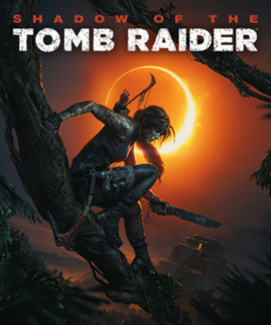 Cover artwork featuring Lara Croft in front of a solar eclipse
