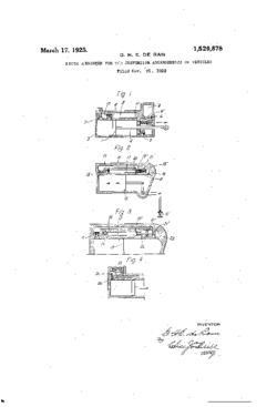 Drawing from Georges de Ram's 1925 patent for a hydraulic lever arm shock absorber