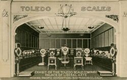 Exhibit of the Toledo Scale Company at the Palace of Liberal Arts of the Panama-Pacific Exposition in San Francisco, California, approximately 1915