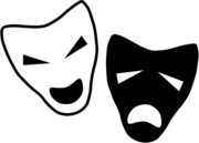 Two masks, one is white and smiling, the other is black and depressed