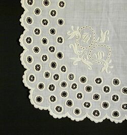 Handkerchief, embroidered initials, 'H.S.'---in button- hole embroidery. Made in Germany or Switzerland, 19th century. LACMA 60.41.105 (2 of 2).jpg