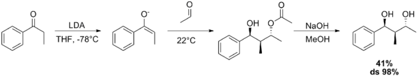Aldol–Tishchenko reaction starting from propiophenone and acetaldehyde
