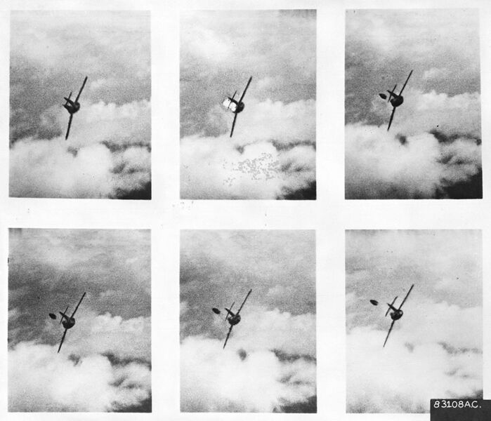 File:EJECTION OF A MIG PILOT - This unusual sequence of photos, taken by gun camera film of a U.S. Air Force F-86 "Sabre"... - NARA - 542261.jpg
