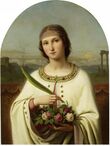 Saint Dorothey with a crown of roses and a palm branch (the attribute of both her virginity and her martyrdom)