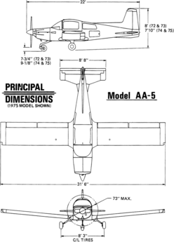 3-view line drawing of the Grumman American AA-5 Traveler