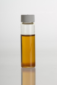 Glass vial containing oil