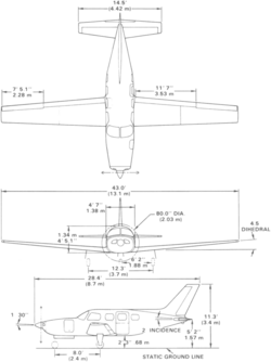 3-view line drawing of the Piper PA-46-310P Malibu