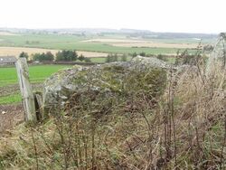 View over the recumbent of Hill of Fiddes Stone Circle - geograph.org.uk - 929287.jpg