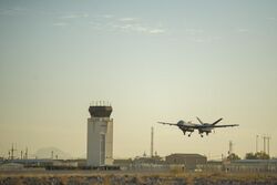 MQ-9 Reaper with Increment 2 pods taking off from Kandahar Airfield