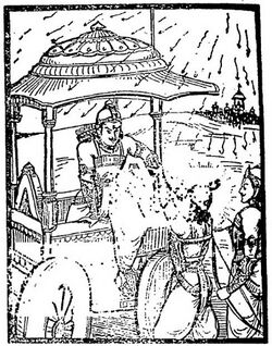 After the death of Dronacharya, his son Ashwathama used Narayanashtra against Pandava forces. Lord Krishna advised the Pandavas to immediately drop their weapons and utterly surrender to the great astra of Lord Vishnu to stop the Narayanastra but Bhima refused to surrender. Then Krishna and Arjun began forcibly to take off all weapons from Bhima and to dragg him down from his chariot.