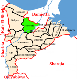 Markaz of Sherbin (colored Green) in the Dakahlia governorate