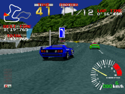 Screenshot showing two cars racing on a track
