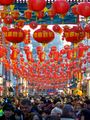 Lanterns above the street in London's Chinatown