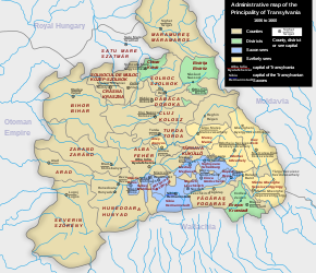 Administrative map of the Principality of Transylvania, 1606–60