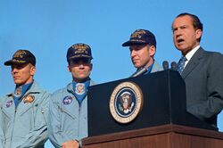 President Richard Nixon speaks before awarding the Apollo 13 astronauts the Presidential Medal of Freedom.jpg