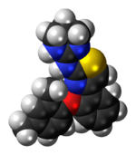 Space-filling model of the abafungin molecule