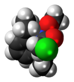 Space-filling model of the alachlor molecule