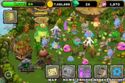 My Singing Monsters gameplay - A player at level 20. Pre-2.0 interface.