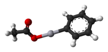 Ball and stick model of the phenylmercury acetate molecule