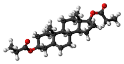 Androstenediol dipropionate molecule ball.png