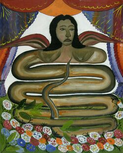 Painting of Damballah La Flambeau as a winged snake-woman.