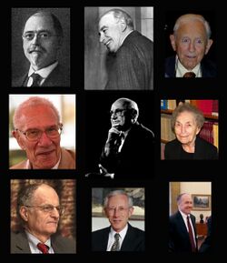 Composite images of various people related to macroeconomic theory.