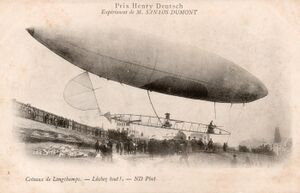 A slim cigar shaped airship