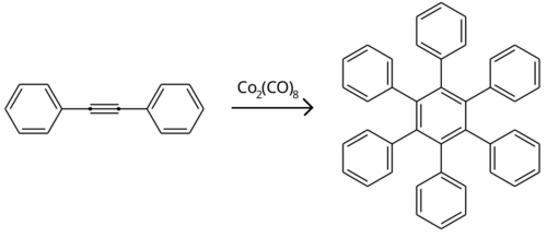 Diphenylacetylene cyclotrimerization using dicobalt octacarbonyl