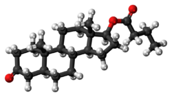 Dihydrotestosterone butyrate molecule ball.png