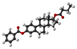 Estradiol benzoate butyrate molecule ball.png