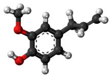 Ball-and-stick model of the eugenol molecule