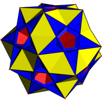Great complex rhombicosidodecahedron with red pentagon and blue square.svg
