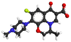 Ball-and-stick model of a levofloxacin molecule