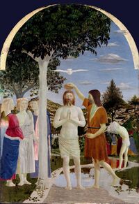 photo of painting by Piero of Christ's baptism
