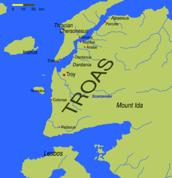 Map of Tenedos, a small island next to Troy and the larger Lesbos