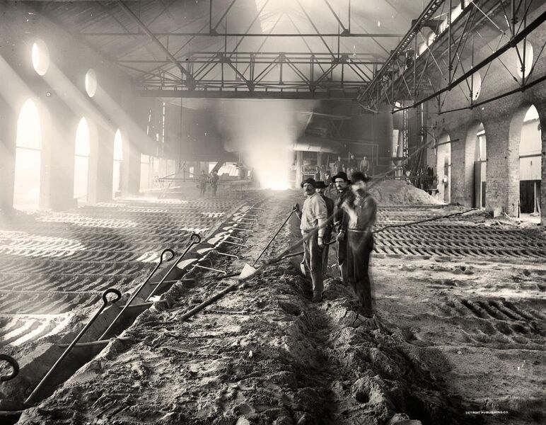 File:Casting pig iron, Iroquois smelter, Chicago.jpg