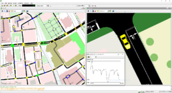 Eclipse SUMO, screenshot showing two microscopic views in SUMO version 1.6.0.png