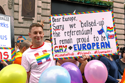 Pride in London 2016 - A man with an anti-Brexit sign on the parade route.png