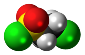 Ball-and-stick model of the 2-chloroethanesulfonyl chloride molecule