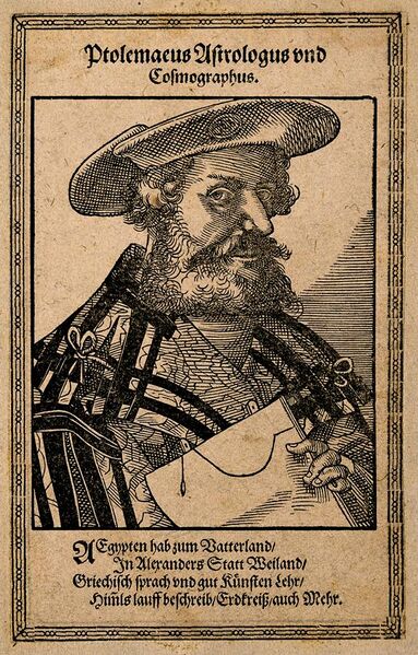 File:Claudius Ptolemaeus (Ptolemy). Woodcut by T. Stimmer, 1587. Wellcome V0004805.jpg