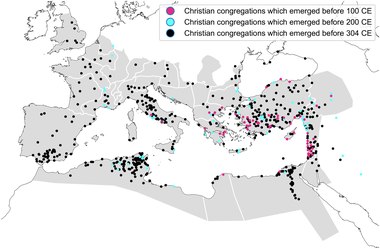 this is a map showing how and where congregations formed in the first three centuries