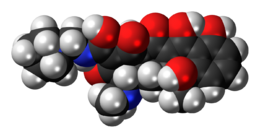 Space-filling model of the rolitetracycline molecule