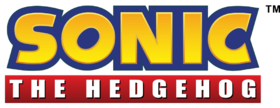 The word "Sonic" in yellow text outlined in blue, followed by "the hedgehog" in white text surrounded by a red box
