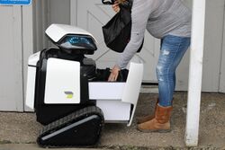 Robot delivering groceries.