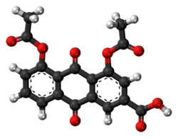 Ball-and-stick model of the diacerein molecule