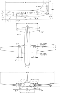 3-view line drawing of the Convair 240